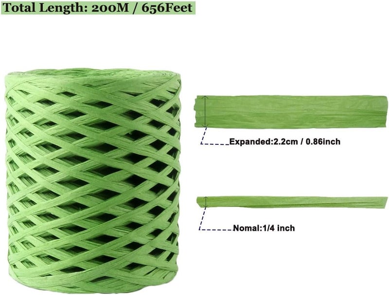 ALLWSLucky 656 FT Raffia Paper Craft Ribbon,Colored Packing Paper String for Gift Wrapping,Party Decor and DIY Decoration (Green) - Image 2